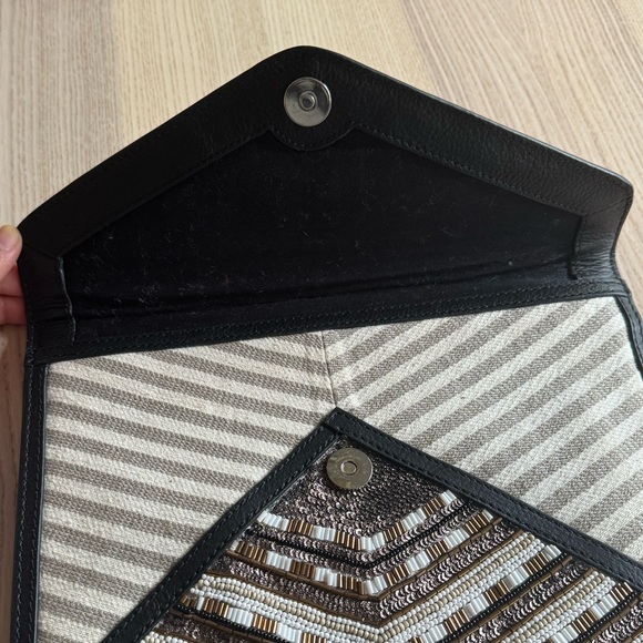 Rebecca Minkoff Leo Beaded Embroidered Envelope Clutch Black and Neutral Tones - Picture 9 of 10
